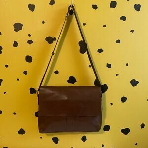 Westend Brown Faux Leather Messenger | Minimal Office Travel Bag Preppy Office
